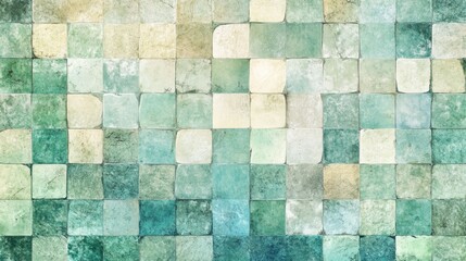 Abstract Green And Beige Square Tile Pattern