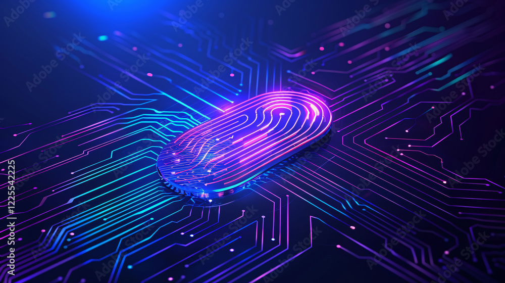 Poster futuristic fingerprint identification on digital circuit board