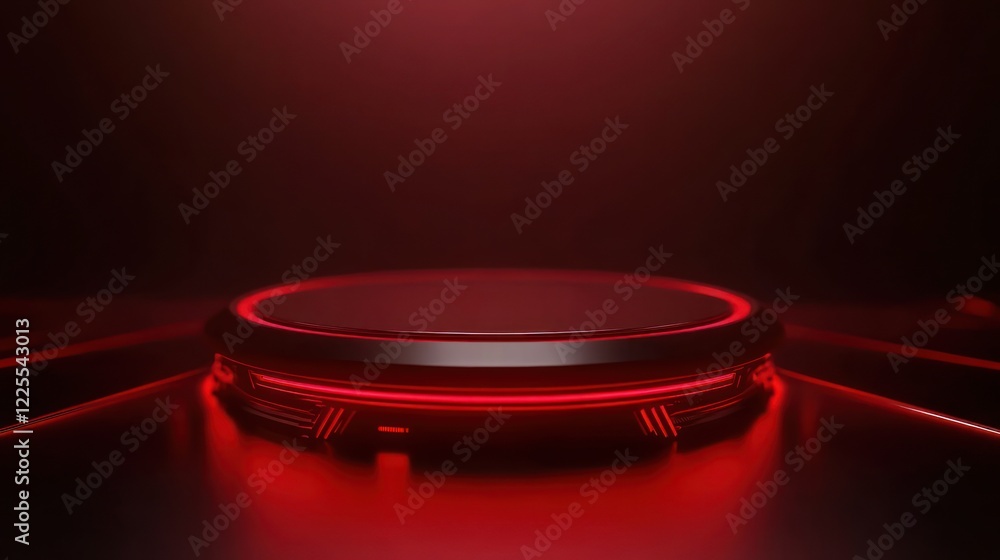 Poster red illuminated circular platform futuristic design
