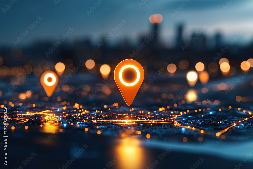 Aufkleber glowing map with radiant data points symbolizing connectivity and technology in urban setting, with 