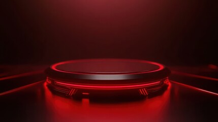 Red Illuminated Circular Platform Futuristic Design