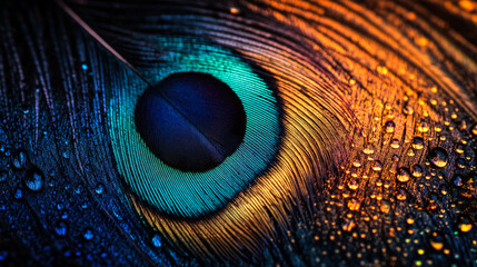 Obraz premium Close-up of multicolored feathers texture. Bird surface pattern abstract style for background and wallpaper. Textile and fashion fabric design