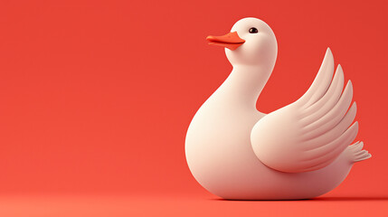 White duck on red backdrop, copy space