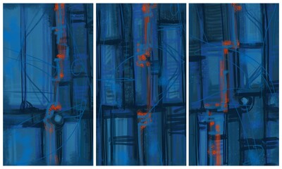 Modern interior triptych. The picture is painted by hand on a tablet.