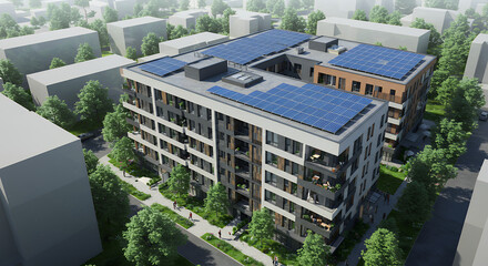Modern Apartment Building with Solar Panels - Eco-Friendly Urban Living