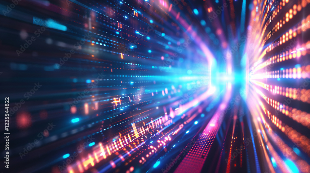 Aufkleber Abstract concept of a high-speed data stream in a neon-lit cyber tunnel