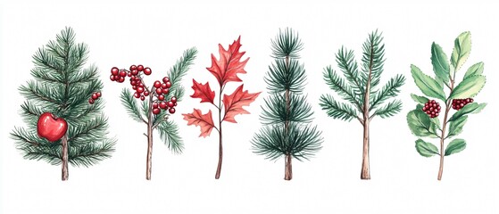 Exquisite Handdrawn Trees and Plants Illustration for Graphic Designs with Organic, Natural, Detailed, Botanical Elements