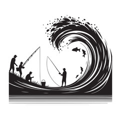 people fishing silhouette vector illustration
