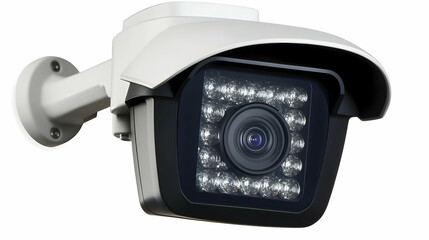 Modern wireless security camera with motion detection and weatherproof design, white background