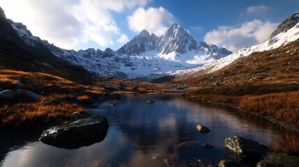 Obraz premium Majestic Mountain Lake Reflection: A Serene Autumn Landscape
