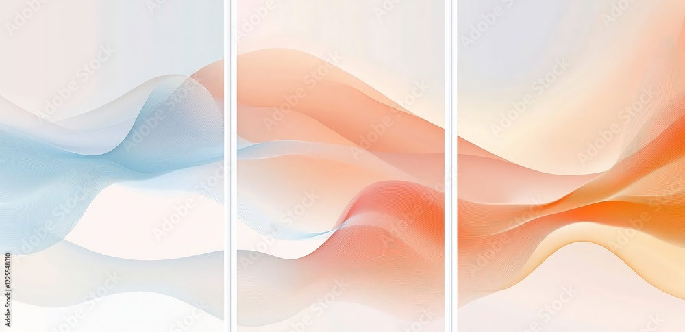 Poster Abstract Triptych: Cool and warm abstract waves in a three-panel artwork, creating a fluid and harmonious visual experience.