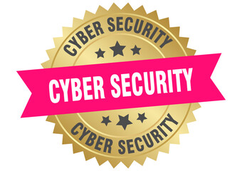 Obraz premium cyber security. cyber security round pink and gold label isolated on transparent background
