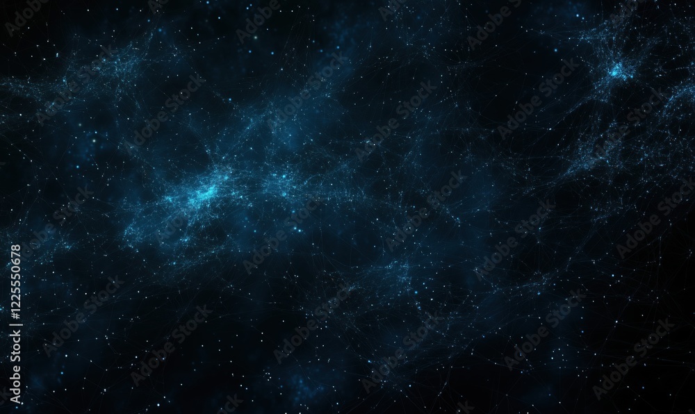 Poster cosmic nebula with starry background and interconnected web of light, deep space visualization