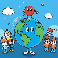 Naklejka premium kids and earth