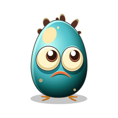 Emoji monster egg with emotion sadness, egg-headed alien, painted egg. Vector illustration.