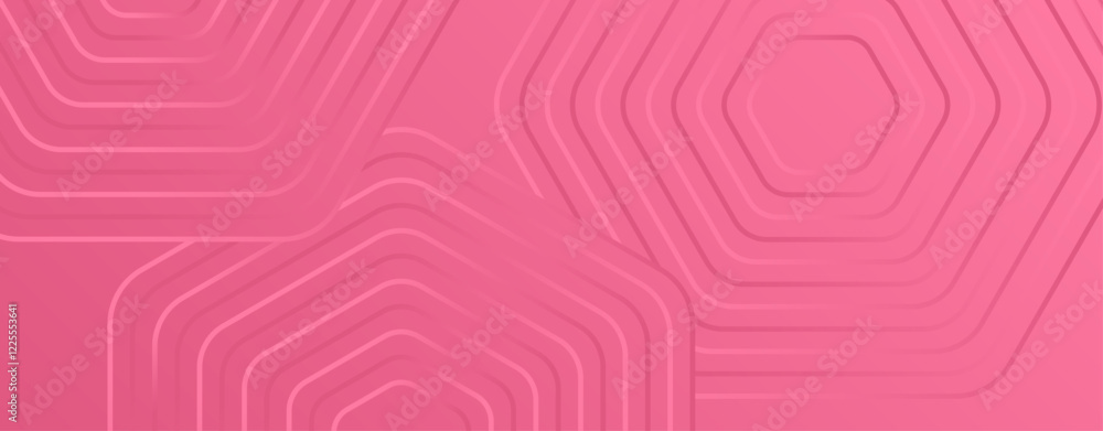 Poster abstract geometric background with layered hexagonal patterns in shades of pink. modern design featu