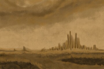 Abstract Landscape Painting - digital painting. The picture is painted by hand on a tablet. © neurostructure