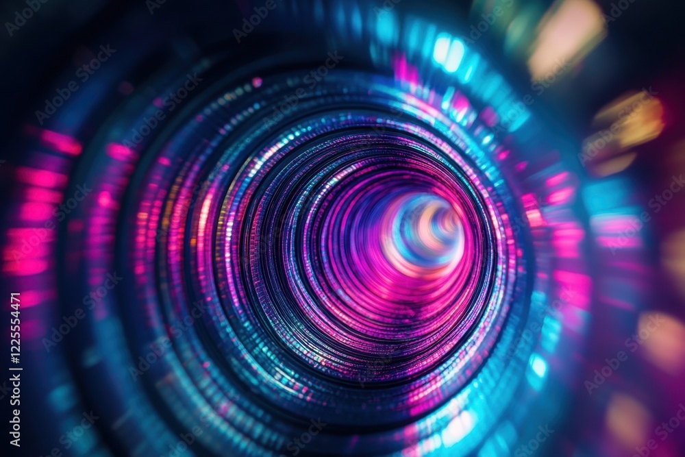 Poster colorful spiral pattern creating a sense of depth in an abstract digital environment