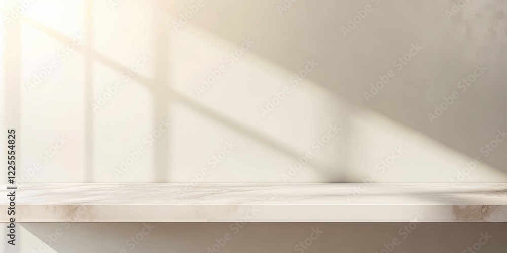 Poster sunlit minimalist shelf. perfect for display or product placement.