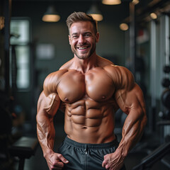 A strong bodybuilder show muscles