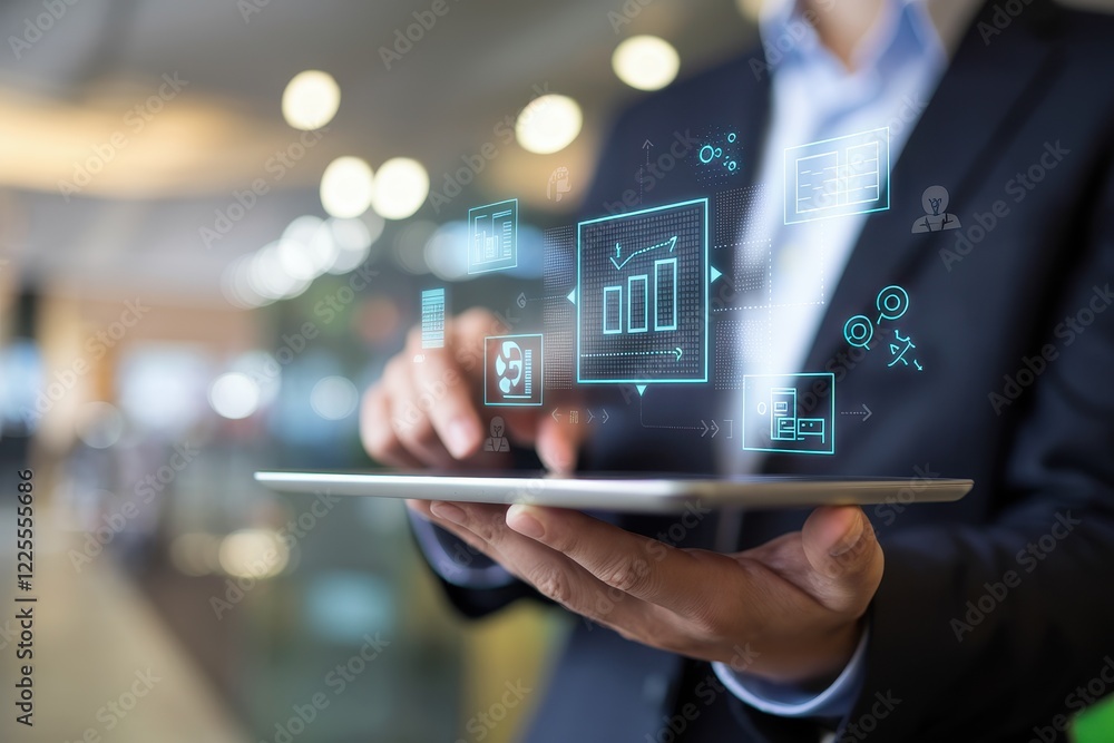 Poster digital business analytics: data-driven decisions on tablet