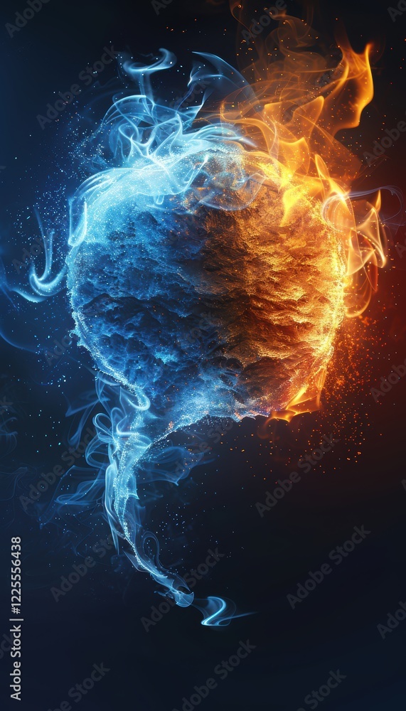 Poster dynamic ice and fire speech bubble with realistic textures for creative design