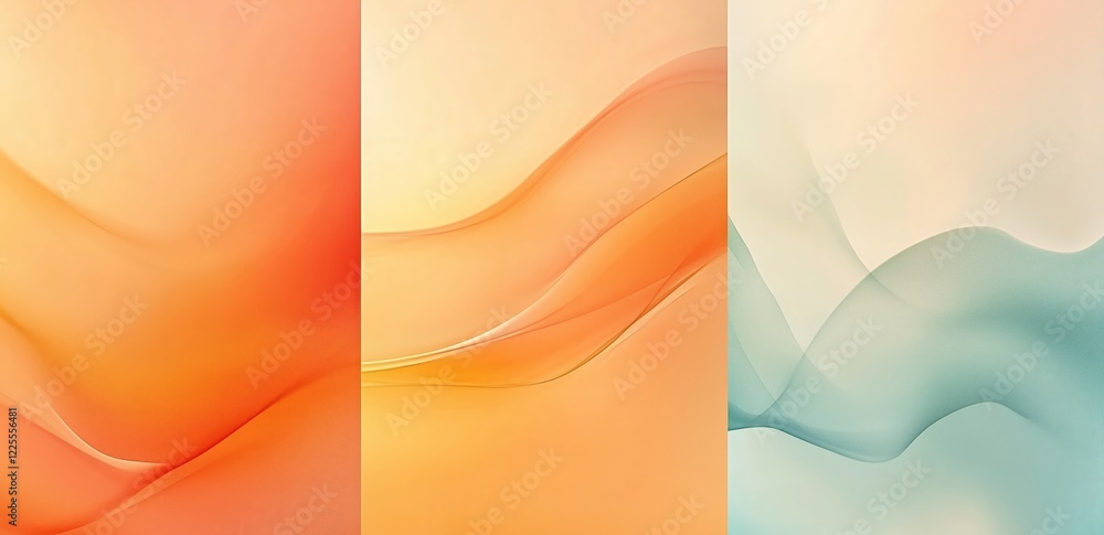 Poster abstract waves in pastel hues: a set of three abstract backgrounds showcasing delicate flowing waves