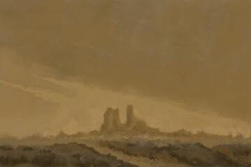 Abstract Landscape Painting - digital painting. The picture is painted by hand on a tablet. © neurostructure