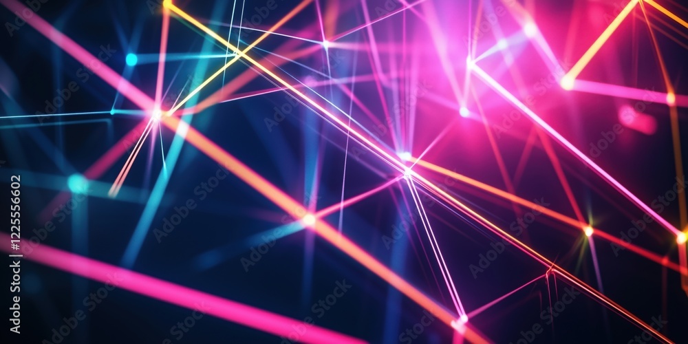 Poster vibrant abstract light trails in neon colors creating dynamic patterns and depth