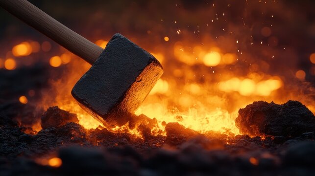 Forge Hammer Striking Hot Metal