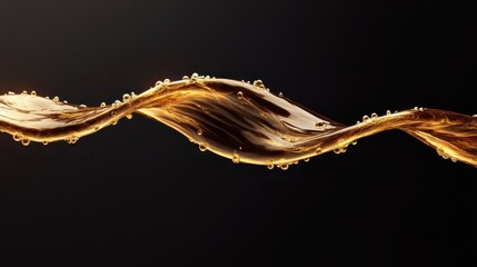 Liquid splash on black background with flowing liquid gold forming a conceptual dna structure
