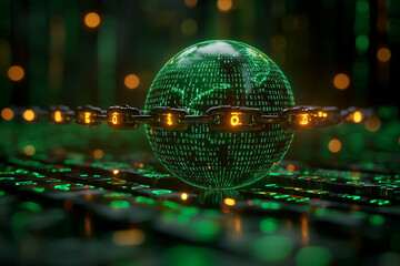 A symbolic illustration for World Day Against Cyber Censorship, depicting a digital globe encircled by broken chains