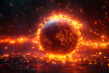 Obraz premium A symbolic illustration for World Day Against Cyber Censorship, depicting a digital globe encircled by broken chains