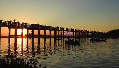 Obraz premium U Bein Bridge, Lake Taungthaman, Amarapura, Myanmar, Burma