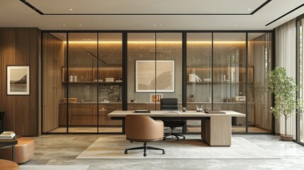 Modern Executive Office Design With Glass Partition