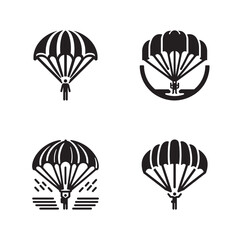 Skydiving Parachute Logo Collection in Black Silhouette Style