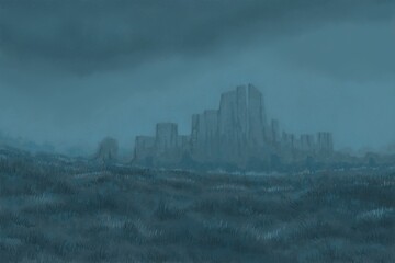 Abstract Landscape Painting - digital painting. The picture is painted by hand on a tablet. © neurostructure