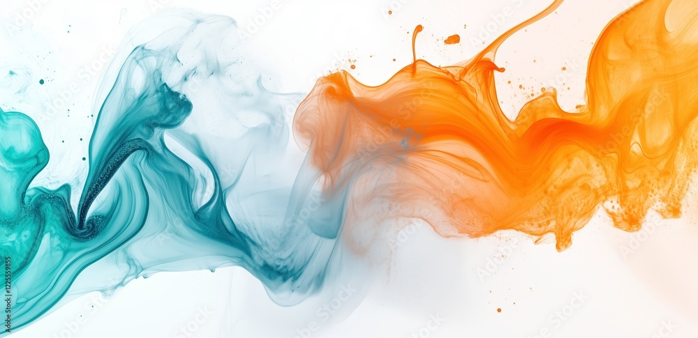 Poster abstract teal and orange ink swirl: a mesmerizing blend of teal and orange ink swirls creating an ab