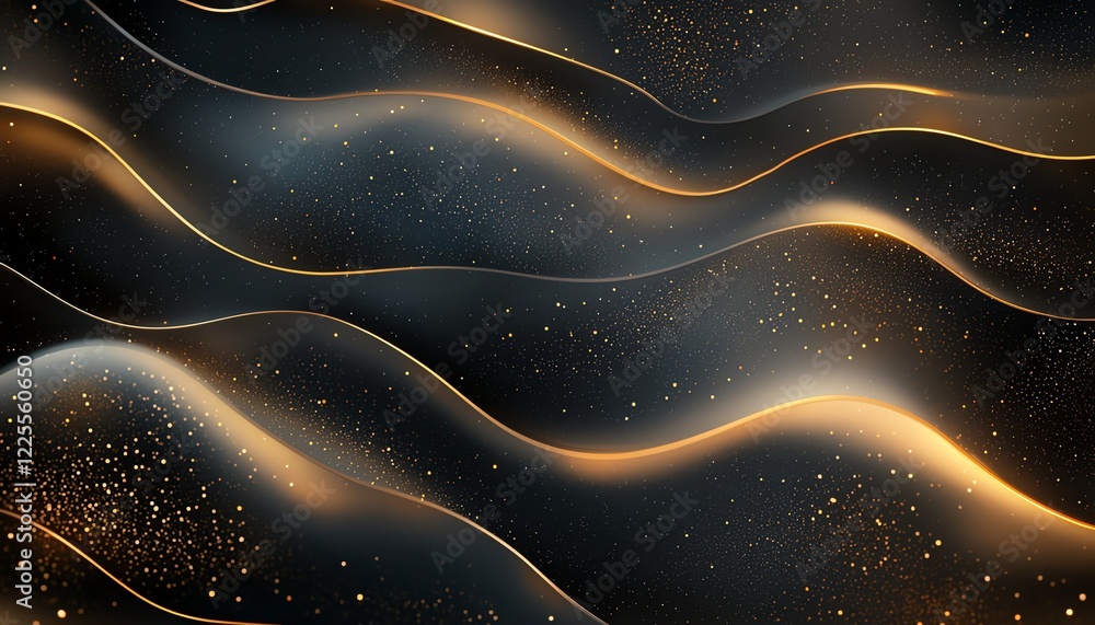Poster a mesmerizing abstract wave pattern featuring elegant gold and deep black tones. ideal for backgroun