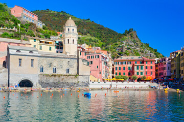 Panoramic view of colorful Village Vernazza in Cinque Terre, Liguria, Italy
