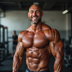 Fototapeta premium A strong bodybuilder show muscles
