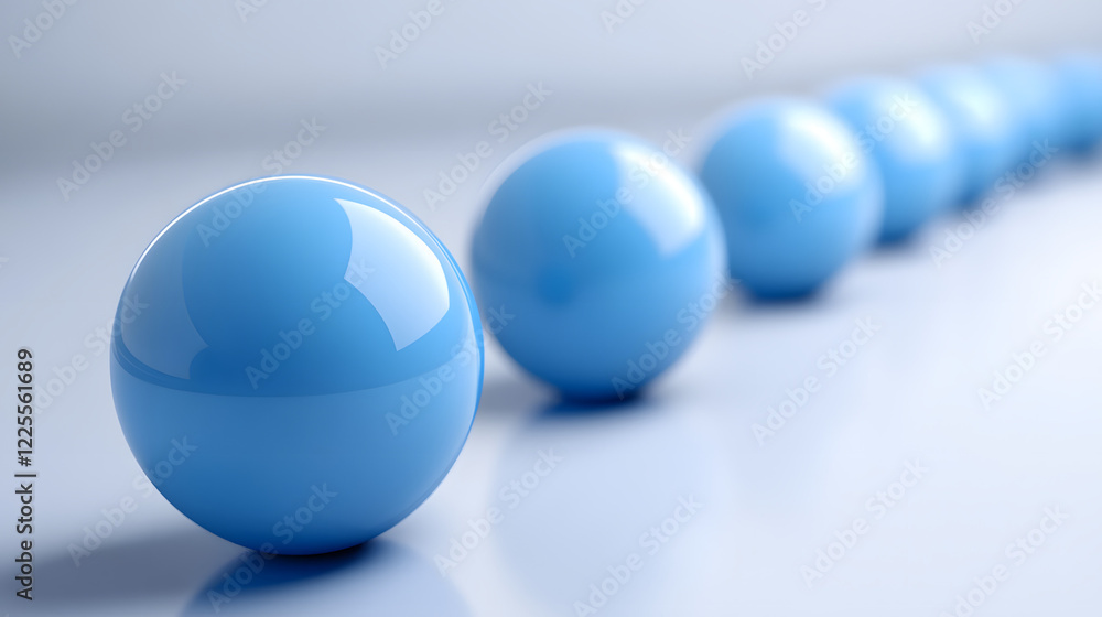 Poster abstract 3d rendering background with blue bouncing balls.