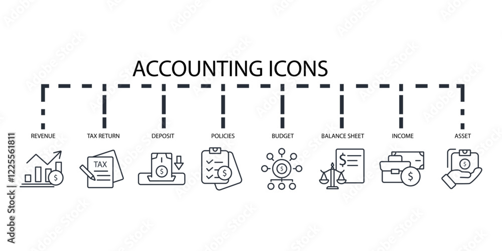 Poster accounting icon set.vector.editable stroke.linear style sign for use web design,logo.symbol illustra