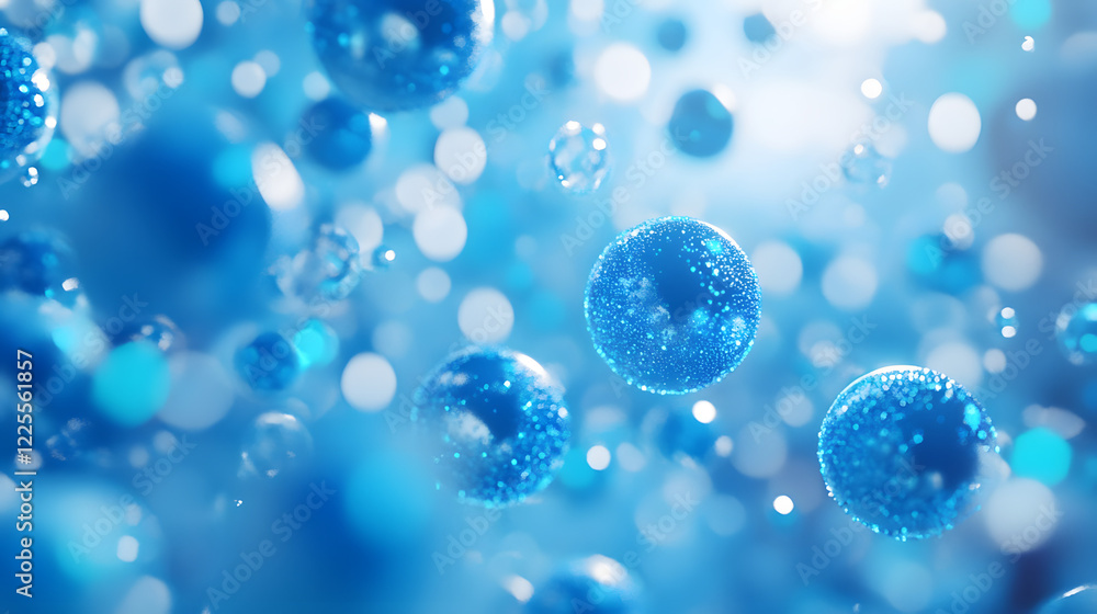 Poster abstract 3d rendering background with blue bouncing balls.