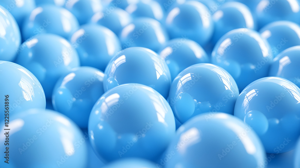 Poster abstract 3d rendering background with blue bouncing balls.