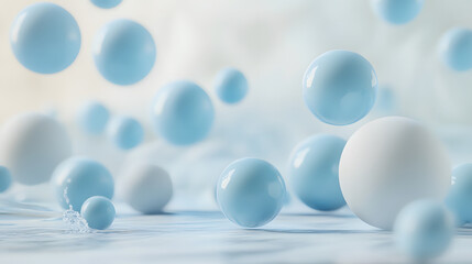 Abstract 3D Rendering background with blue bouncing balls.