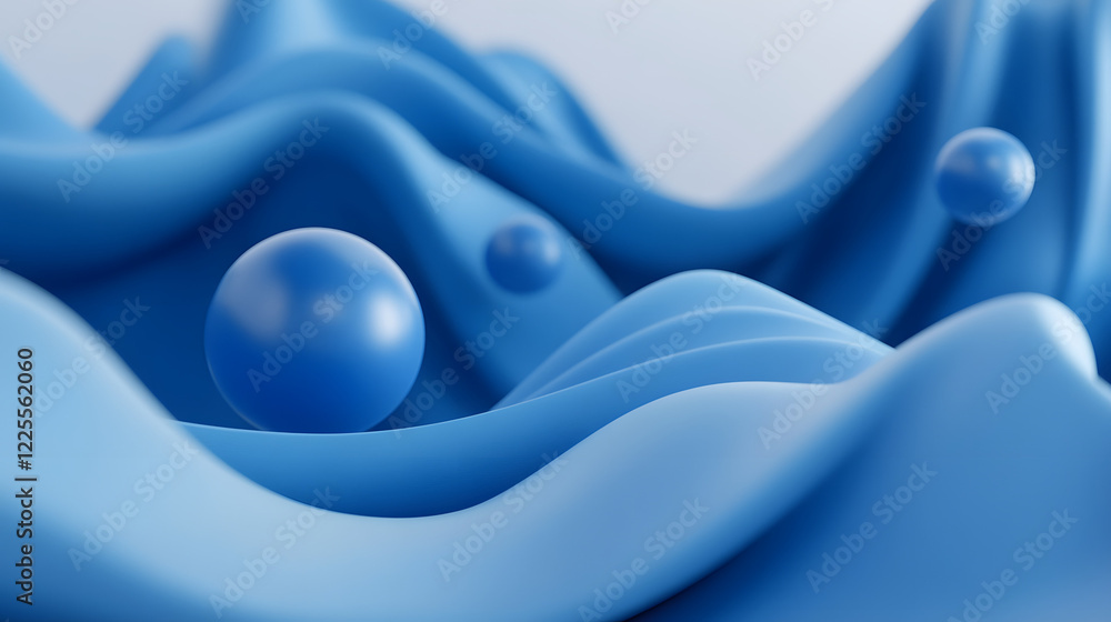 Poster abstract 3d rendering background with blue bouncing balls.