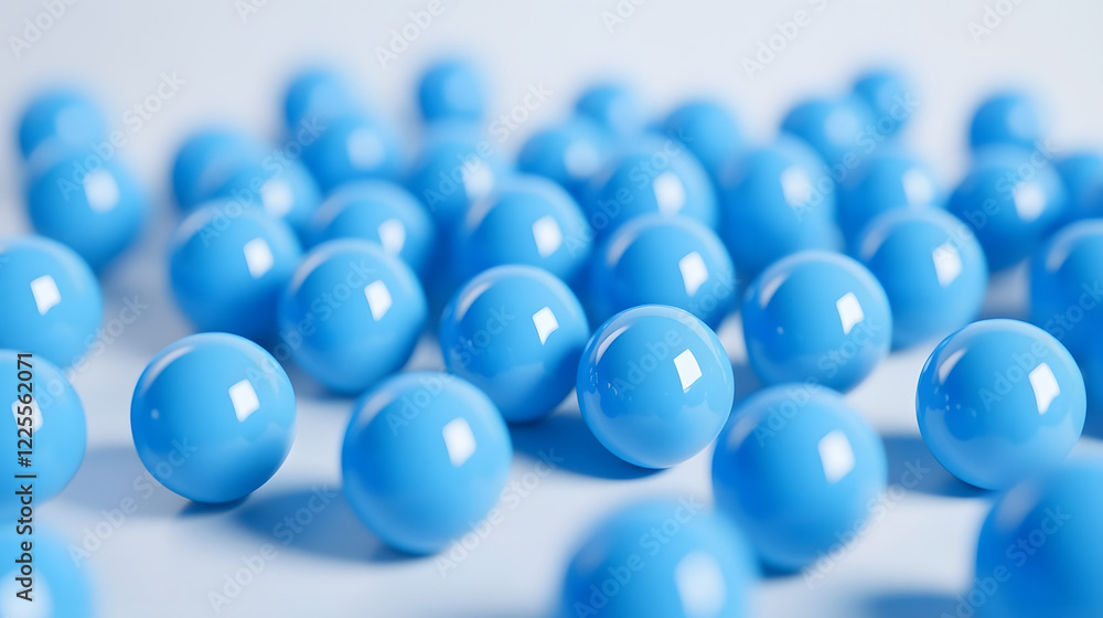 Poster abstract 3d rendering background with blue bouncing balls.