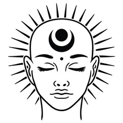 Face with a Crescent Moon on Forehead - Celestial Art
A minimalist one-line drawing of a face with a crescent moon on the forehead, representing cosmic energy.
Adobe Illustrator Artwork