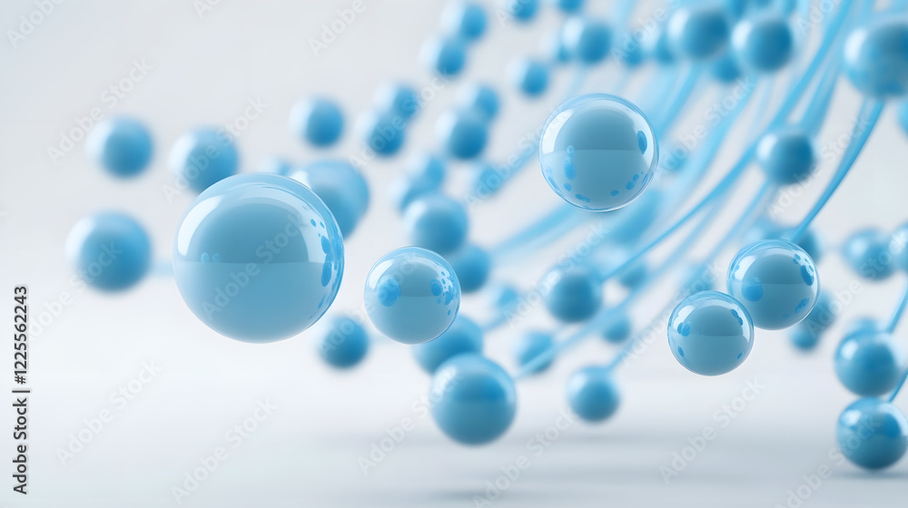 Poster abstract 3d rendering background with blue bouncing balls.